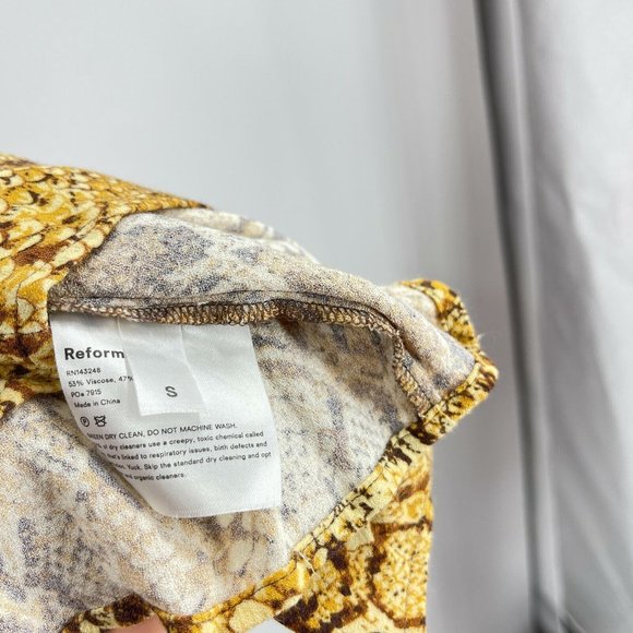 Reformation Dress Brown Vivette Snake Print Spaghetti Strap Tie Waist Mini Sz S - Picture 4 of 8